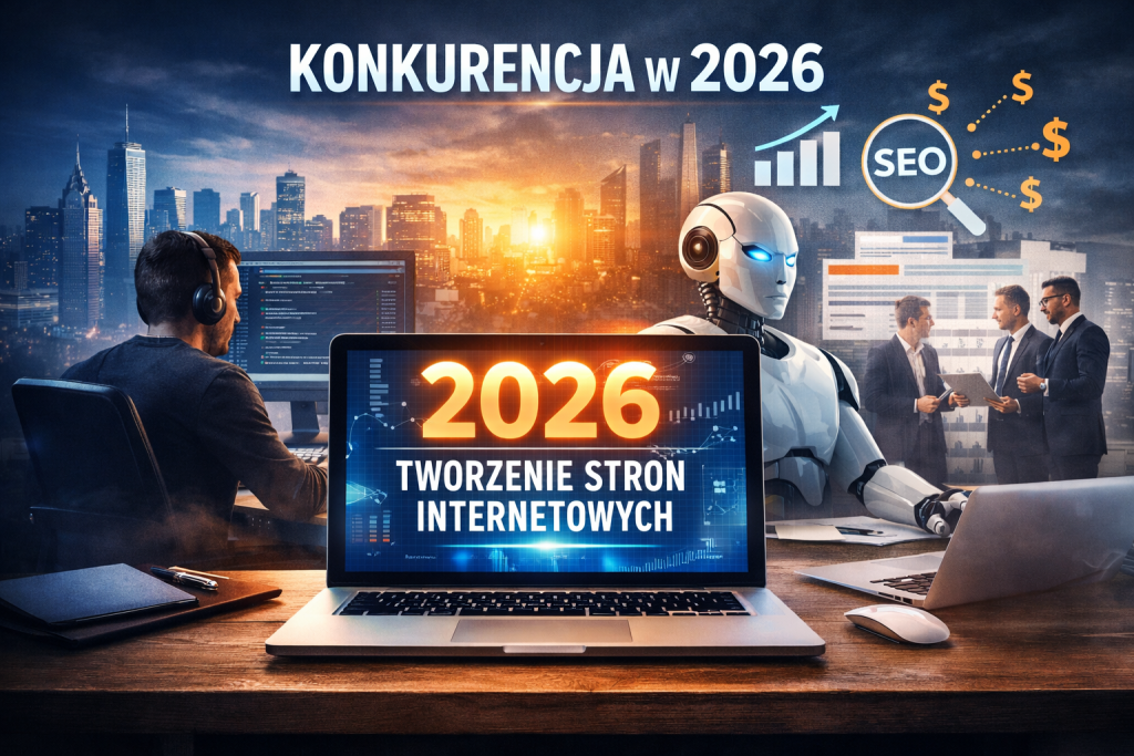 Konkurencyjność w tworzeniu stron internetowych w 2026 roku – projektowanie nowoczesnej strony www na laptopie z analizą SEO