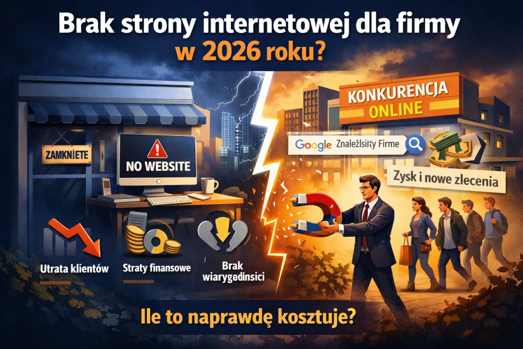 brak strony internetowej dla firmy w 2026 roku – ile kosztuje brak strony